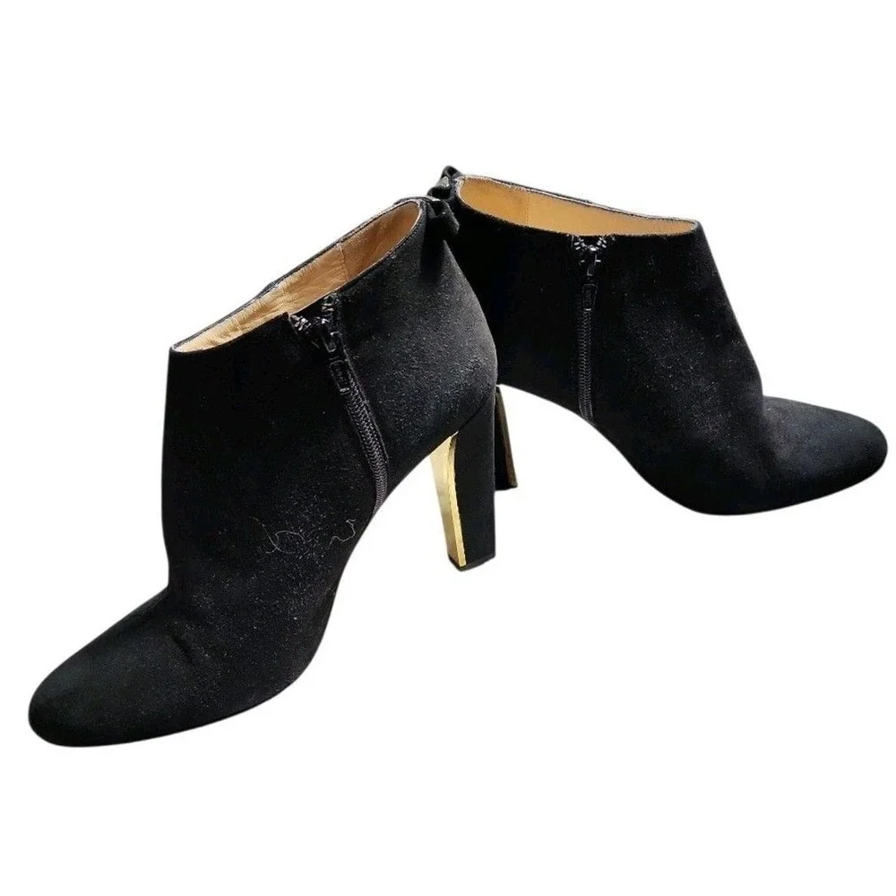 Kate Spade Ankle Boots Women 8 Black Gold Heel Suede Designer Luxury Designer